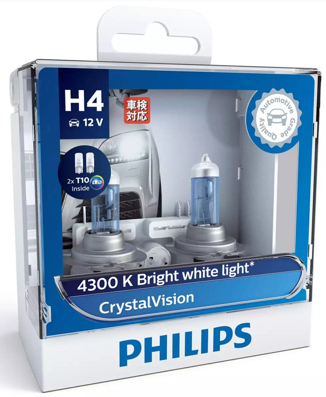 PHILIPS 12342CVSL Crystal Vision H4 Halogen Upgrade Globes - Twin Pack with 2x T10 LED Globes Included