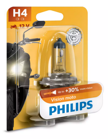 Philips 12342PRBW Vision Moto 12V H4 60/55W +30% Motorcycle Headlight Globe (Single)