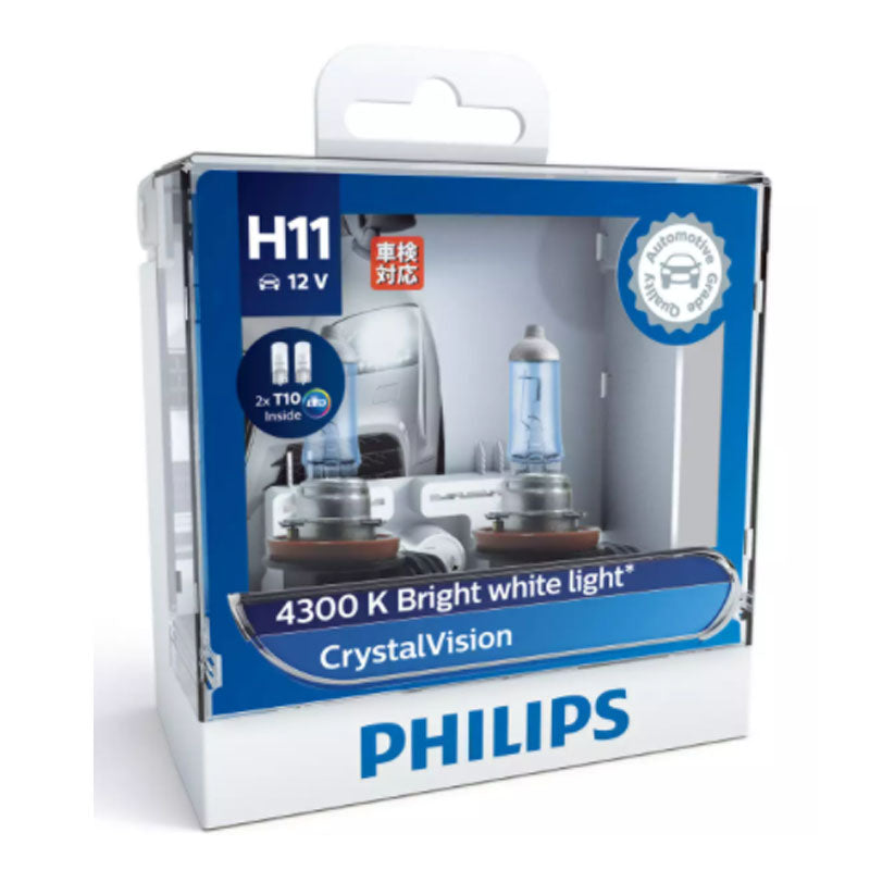 Philips 12362CVSL Crystal Vision H11 Halogen Upgrade Globes Twin Pack with 2x T10 LED Globes