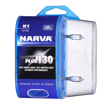 Narva 48540BL2 H1 12V 55W Platinum Plus 130 Halogen Headlight Globes, Twin Pack