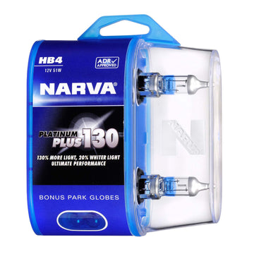 Narva 48544BL2 HB4 12V 51W Platinum Plus 130 Halogen Headlight Globes, Twin Pack