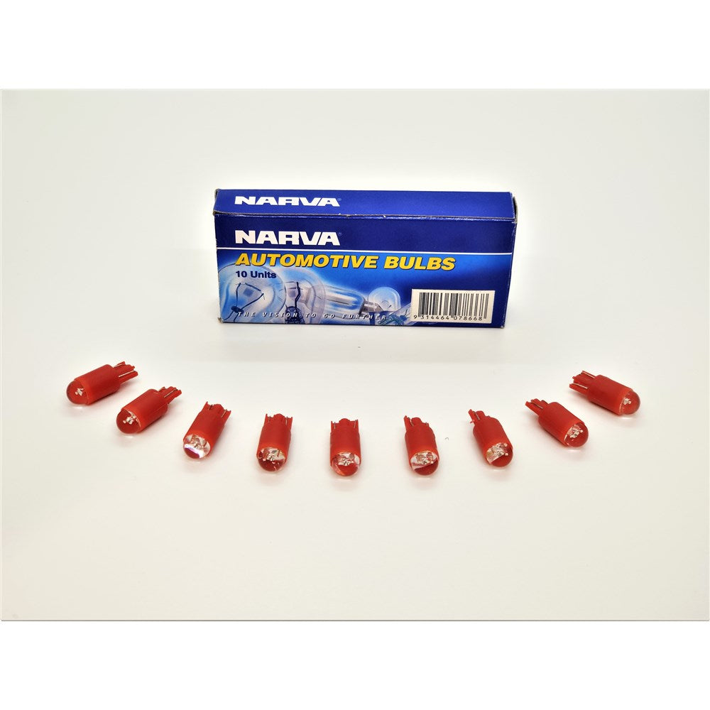 Narva 47866 12V T10M Red LED Wedge Globes (Pack Of 10) (Delivery Only)