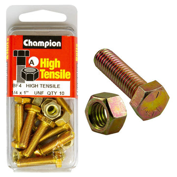 Champion Pack of 20 1/4" x 1" UNF High Tensile Grade 5, Zinc Plated Hex Set Screws and Nuts - BF4