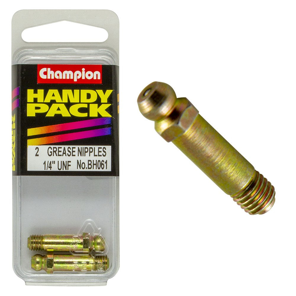 Champion Pack of 2 1/4 x 1-1/4" UNF Straight Grease Nipples - BH061"