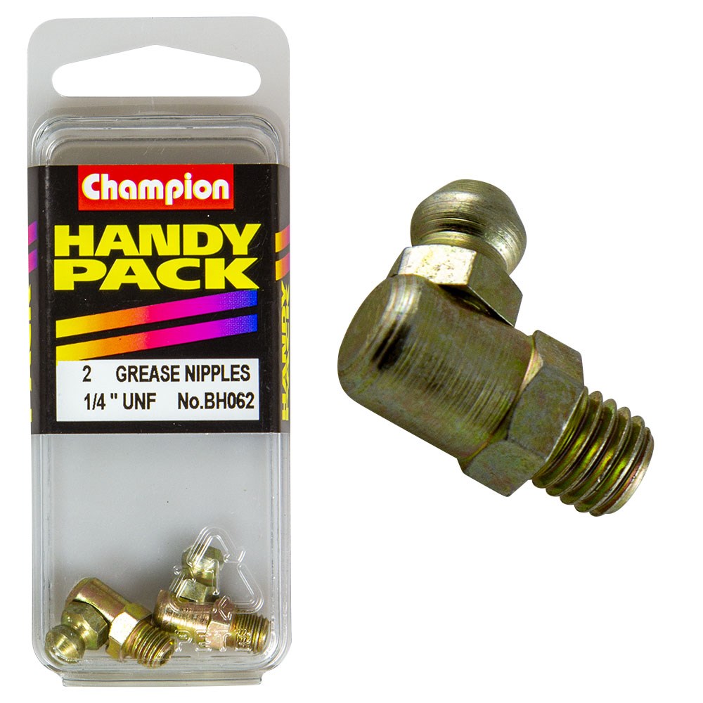 Champion Pack of 2 1/4 UNF 90 Degree Angle Grease Nipples - BH062"