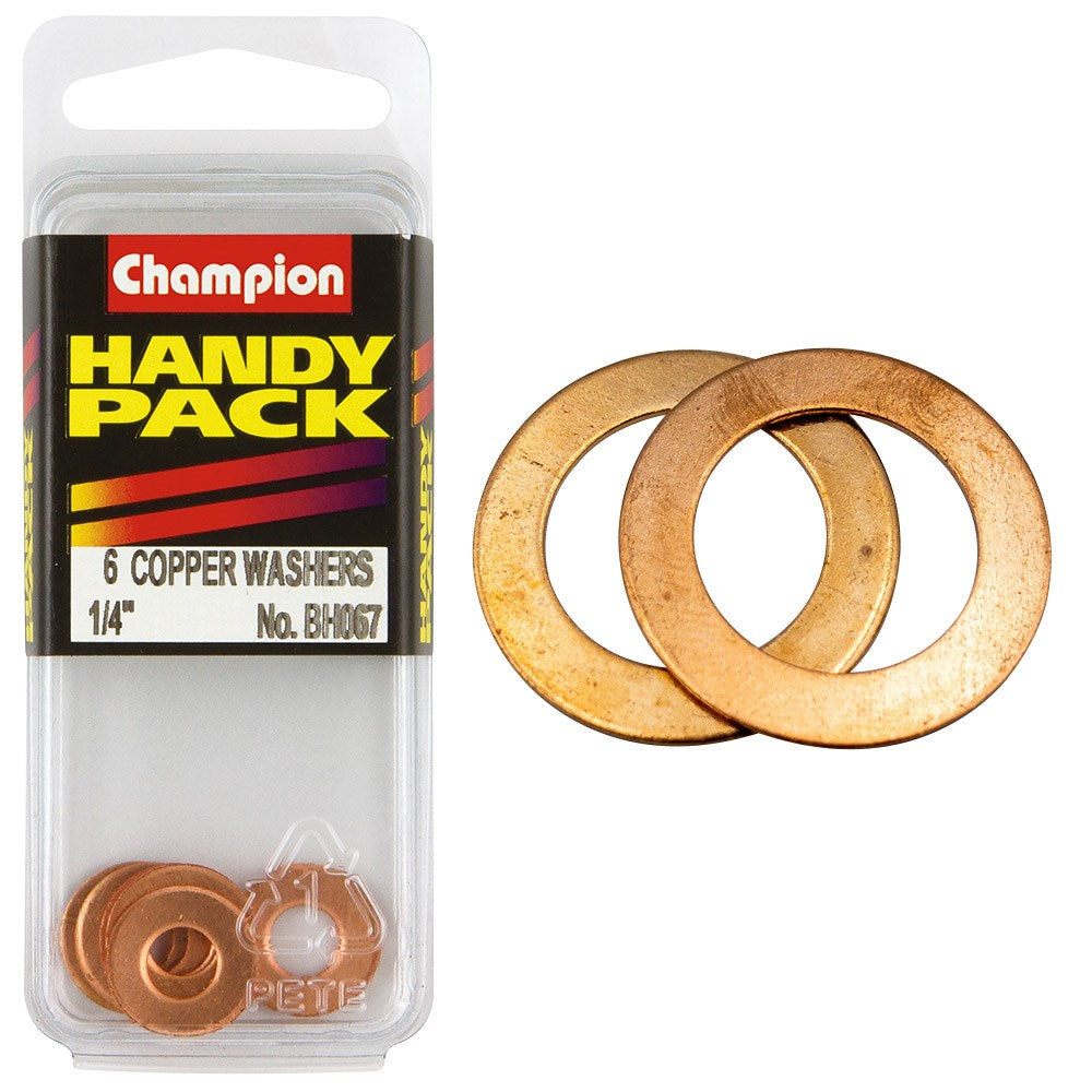 Champion Pack of 6 1/4 x 9/16" x 20G Flat Copper Washers - BH067"