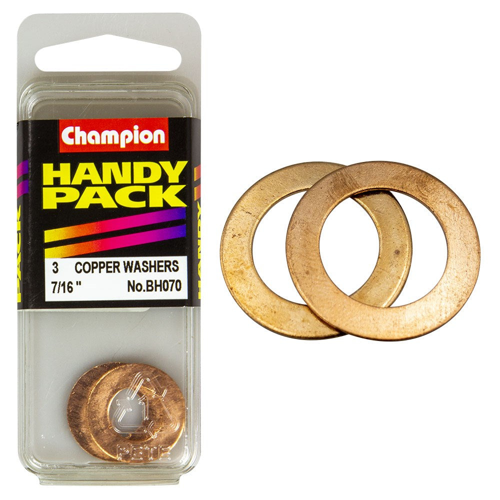 Champion Pack of 3 7/16 x 13/16" x 20G Flat Copper Washers - BH070"