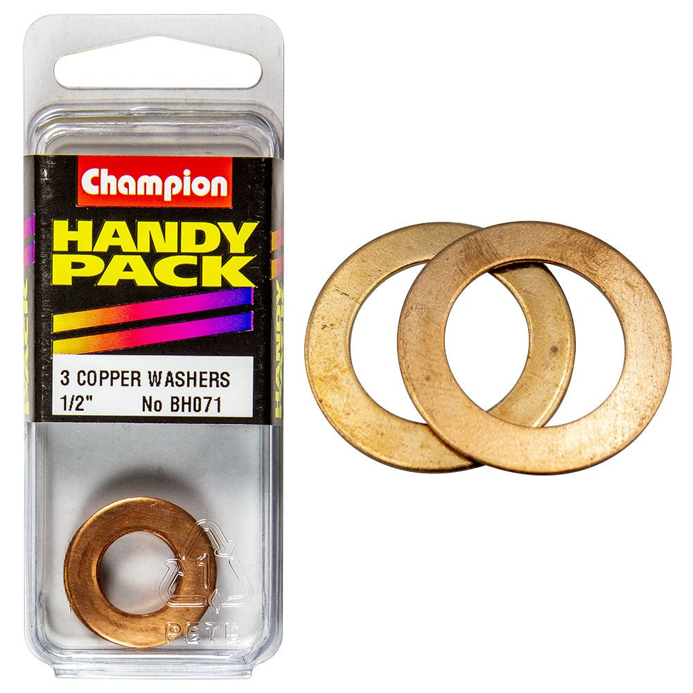 Champion Pack of 3 1/2 x 7/8" x 20G Flat Copper Washers - BH071"