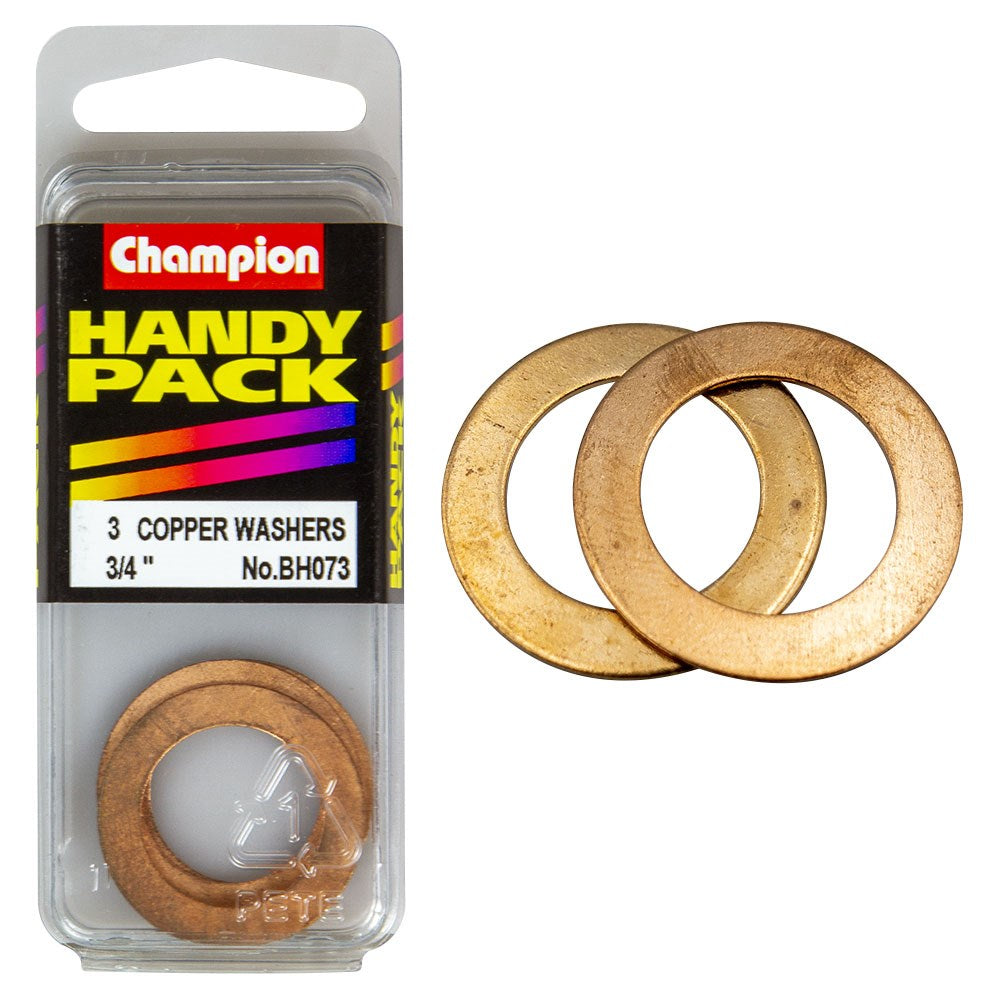 Champion Pack of 3 3/4 x 1-1/8" x 20G Flat Copper Washers - BH073"