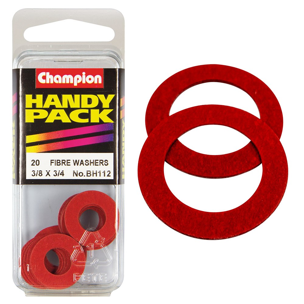 Champion Pack of 20 3/8 x 3/4" x 1/32" Flat Red Fibre Washers - BH112"