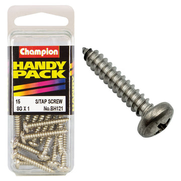 Champion Pack of 15 8G x 25mm Philips Pan Head Nickel Plated Self Tapping Screws - BH121