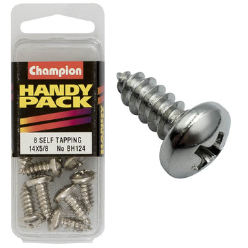 Champion Pack of 8 14G x 16mm Philips Pan Head Nickel Plated Self Tapping Screws - BH124