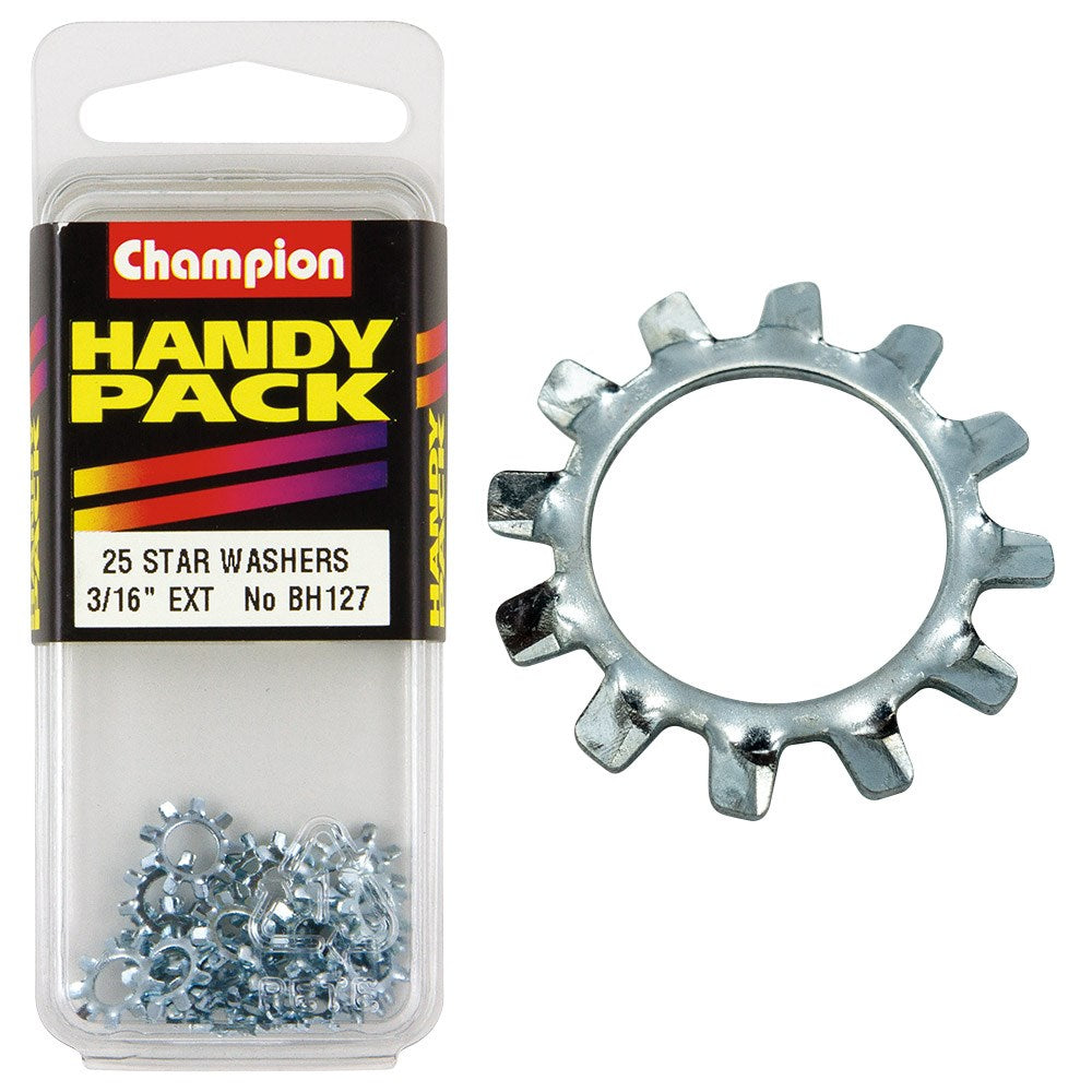 Champion Pack of 25 3/16 Zinc Plated External Star Shakeproof Washers - BH127"