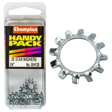 Champion Pack of 25 1/4 Zinc Plated External Star Shakeproof Washers - BH128"