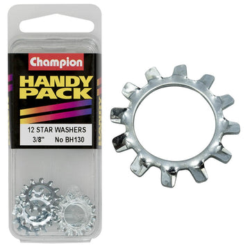 Champion Pack of 12 3/8 Zinc Plated External Star Shakeproof Washers - BH130"