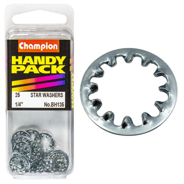 Champion Pack of 25 1/4 Internal Star Shakeproof Washers - BH135"