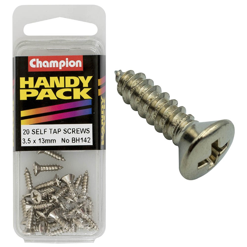 Champion Pack of 20 6G x 13mm Philips Raised Head, Nickel Plated Self Tapping Screws - BH142