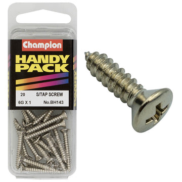 Champion Pack of 20 6G x 25mm Philips Raised Head, Nickel Plated Self Tapping Screws - BH143