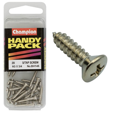 Champion Pack of 20 6G x 19mm Philips Raised Head, Nickel Plated Self Tapping Screws - BH145