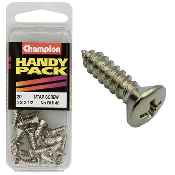 Champion Pack of 20 8G x 13mm Philips Raised Head, Nickel Plated Self Tapping Screws - BH146