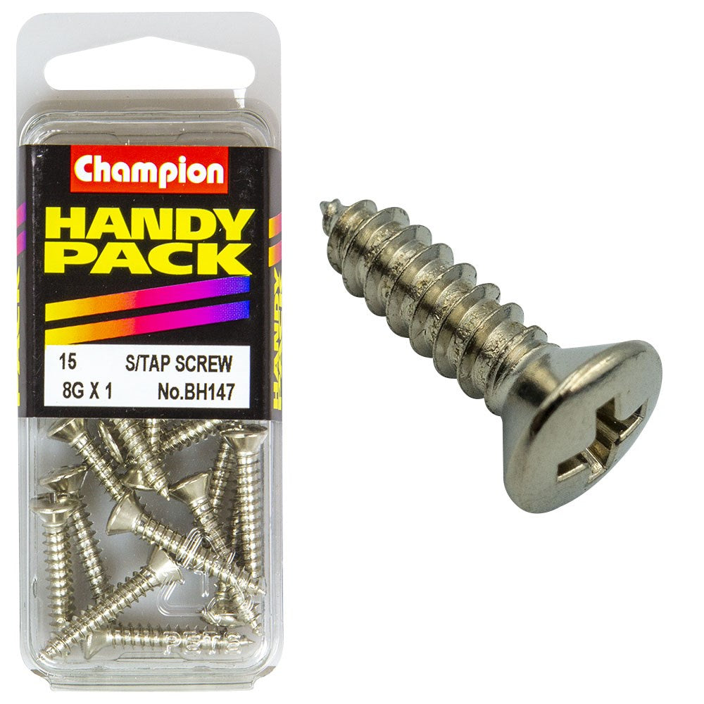 Champion Pack of 15 8G x 25mm Philips Raised Head, Nickel Plated Self Tapping Screws - BH147