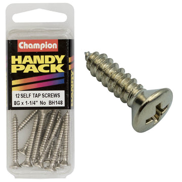 Champion Pack of 12 8G x 32mm Philips Raised Head, Nickel Plated Self Tapping Screws - BH148