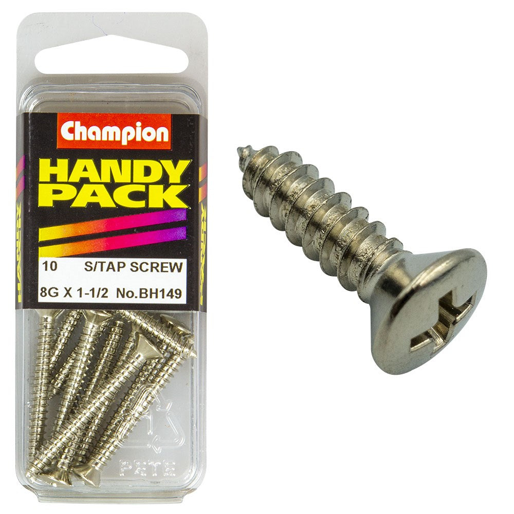 Champion Pack of 10 8G x 38mm Philips Raised Head, Nickel Plated Self Tapping Screws - BH149