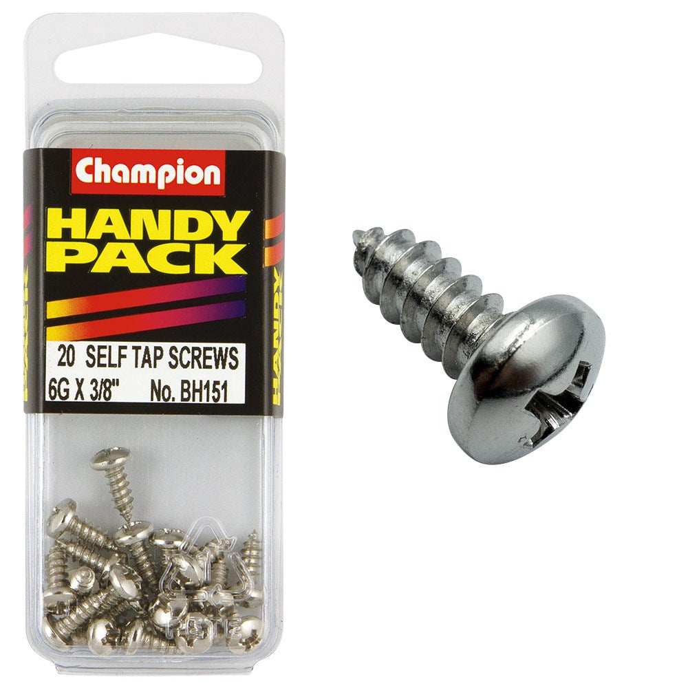 Champion Pack of 20 6G x 9.5mm Philips Raised Head, Nickel Plated Self Tapping Screws - BH151