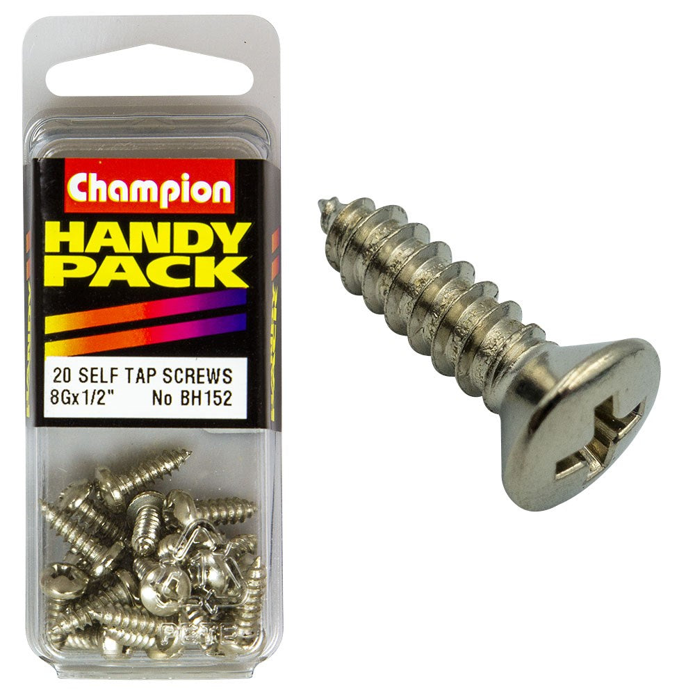 Champion Pack of 20 8G x 13mm Philips Raised Head, Nickel Plated Self Tapping Screws - BH152