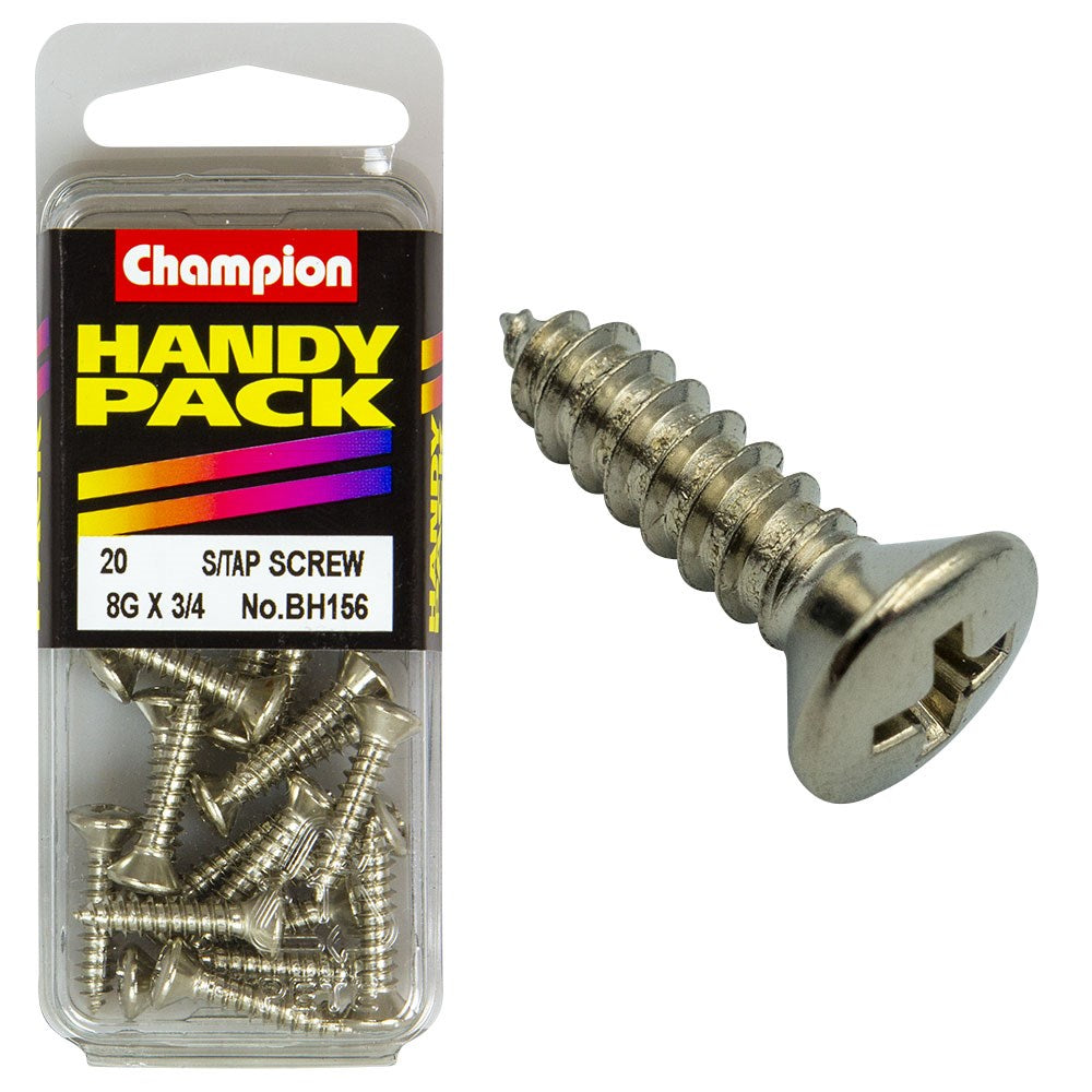 Champion Pack of 20 8G x 19mm Philips Raised Head, Nickel Plated Self Tapping Screws - BH156