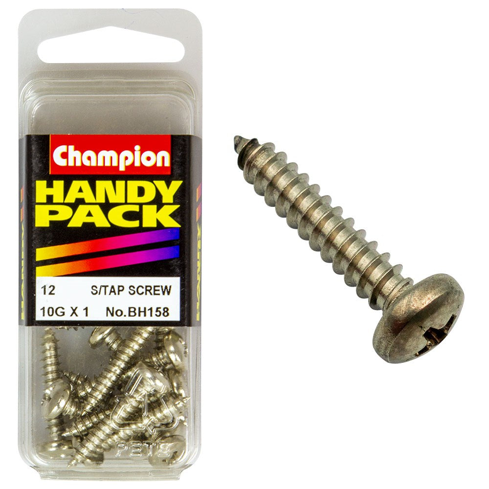 Champion Pack of 12 10G x 25mm Philips Raised Head, Nickel Plated Self Tapping Screws - BH158