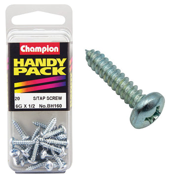 Champion Pack of 20 6G x 13mm Philips Pan Head, Zinc Plated Self Tapping Screws - BH160