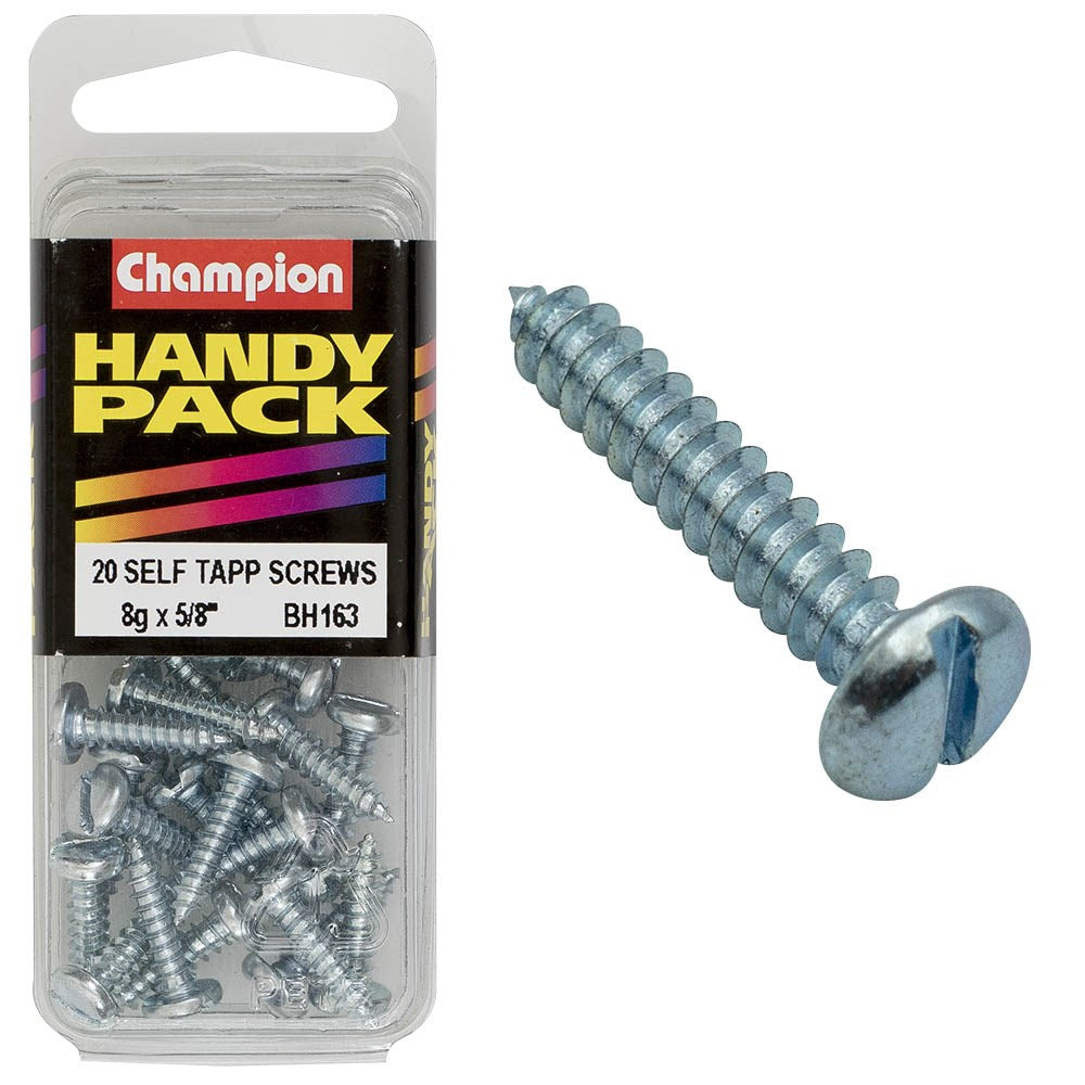 Champion Pack of 20 8G x 16mm Slotted Pan Head, Zinc Plated Self Tapping Screws - BH163