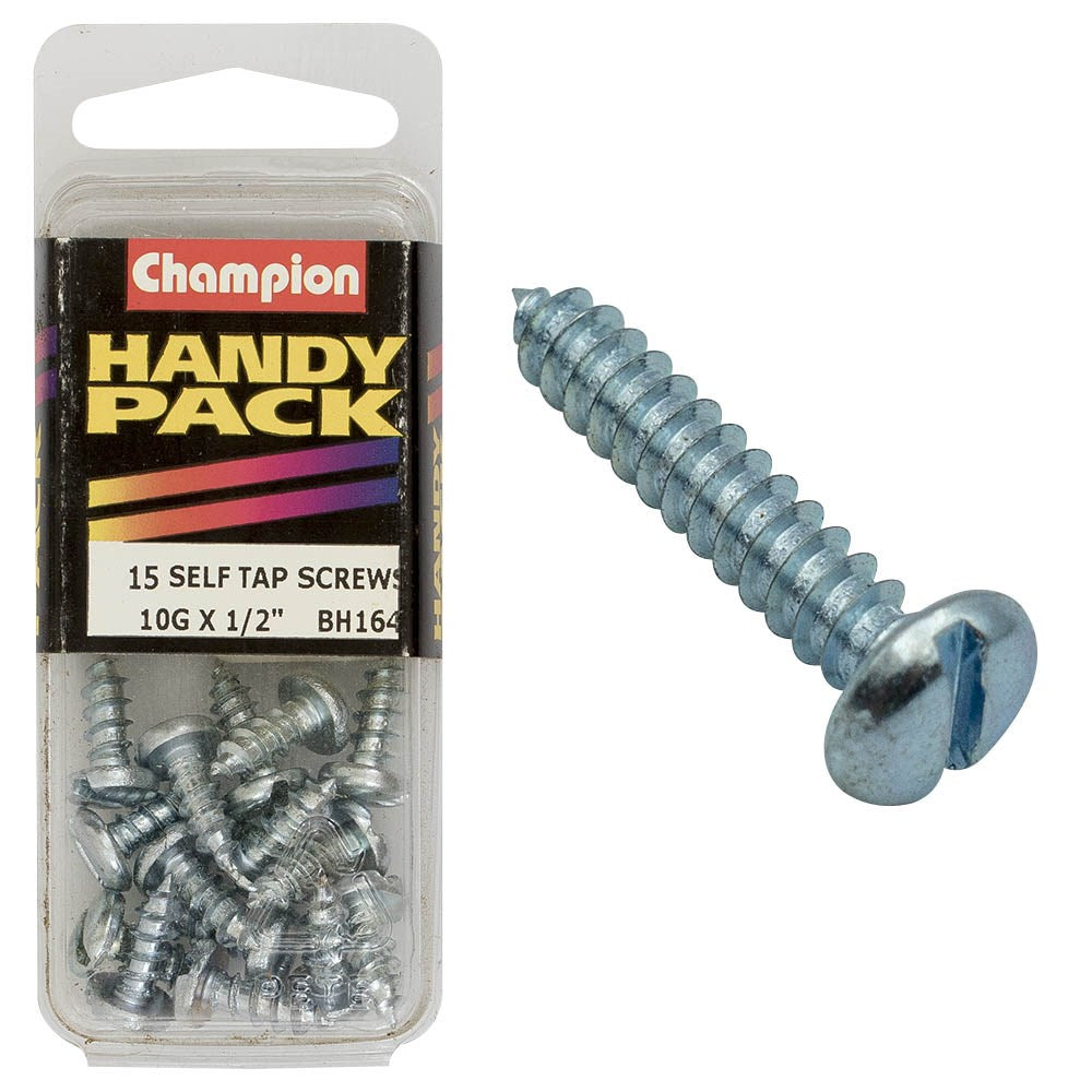 Champion Pack of 15 10G x 13mm Philips Slotted Combo Pan Head, Zinc Plated Self Tapping Screws - BH164