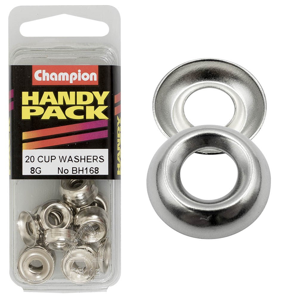 Champion Pack of 20 Nickel Plated Steel, Cup Type Washers to Suit 8G/4.2mm Thick Fasteners - BH168