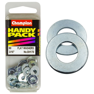 Champion Pack of 50 3/16 x 7/16" x 20G Zinc Plated Steel Flat Washers - BH170"