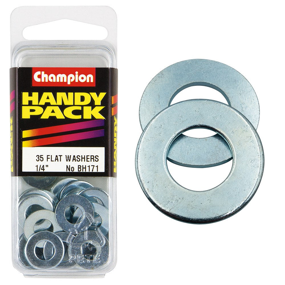 Champion Pack of 35 1/4 x 9/16" x 18G Zinc Plated Steel Flat Washers - BH171"