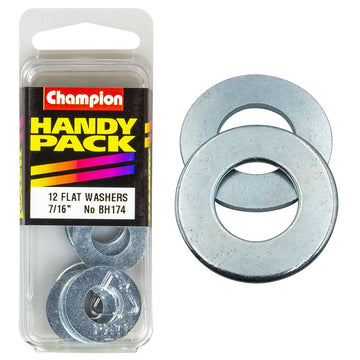 Champion Pack of 12 7/16 x 7/8" x 16G Zinc Plated Steel Flat Washers - BH174"