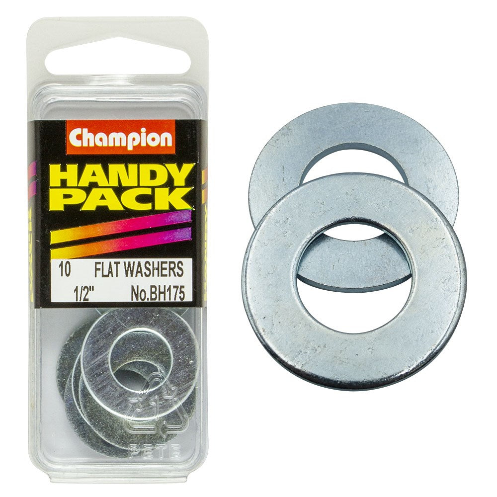 Champion Pack of 10 1/2 x 1" x 16G Zinc Plated Steel Flat Washers - BH175"