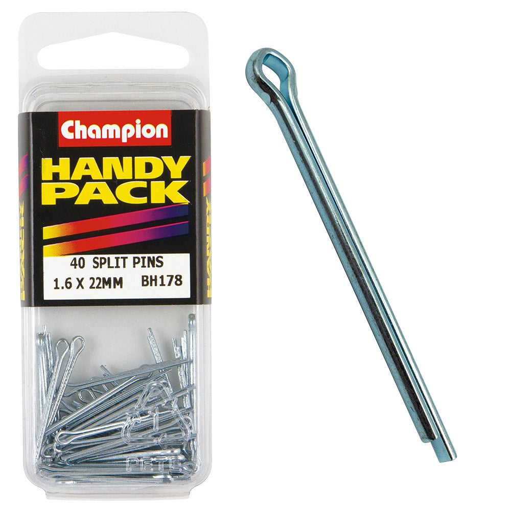 Champion Pack of 40 1.6 x 22mm Zinc Plated Steel Split Pins - BH178