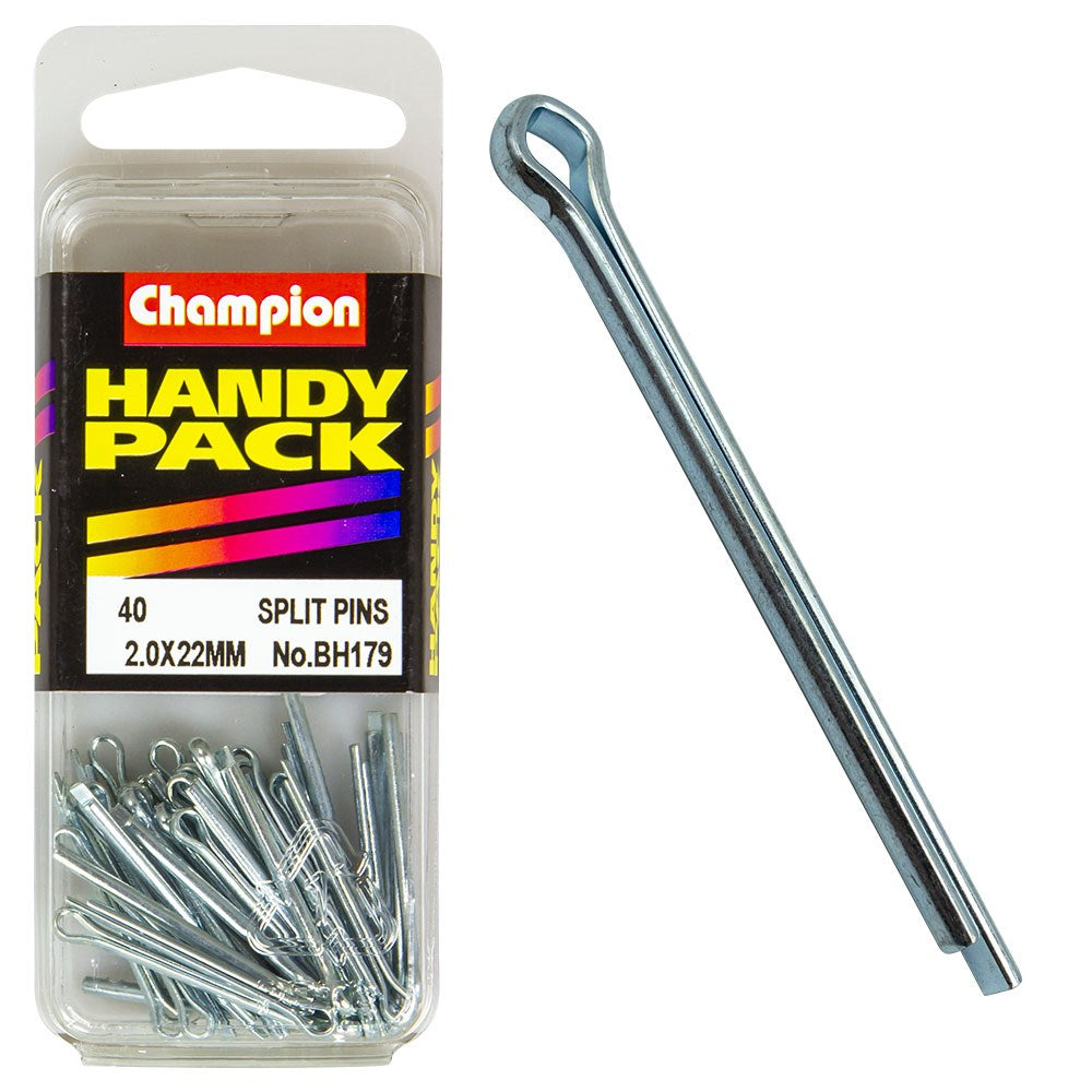 Champion Pack of 40 2.0 x 22mm Zinc Plated Steel Split Pins - BH179