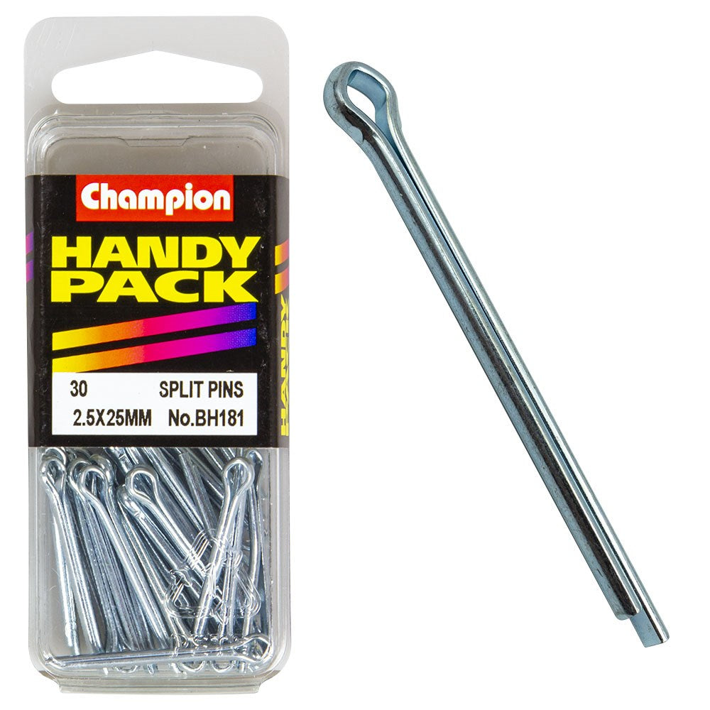 Champion Pack of 30 2.5 x 25mm Zinc Plated Steel Split Pins - BH181