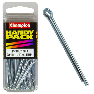 Champion Pack of 25 7/64 x 1-1/4" Zinc Plated Steel Split Pins - BH184"