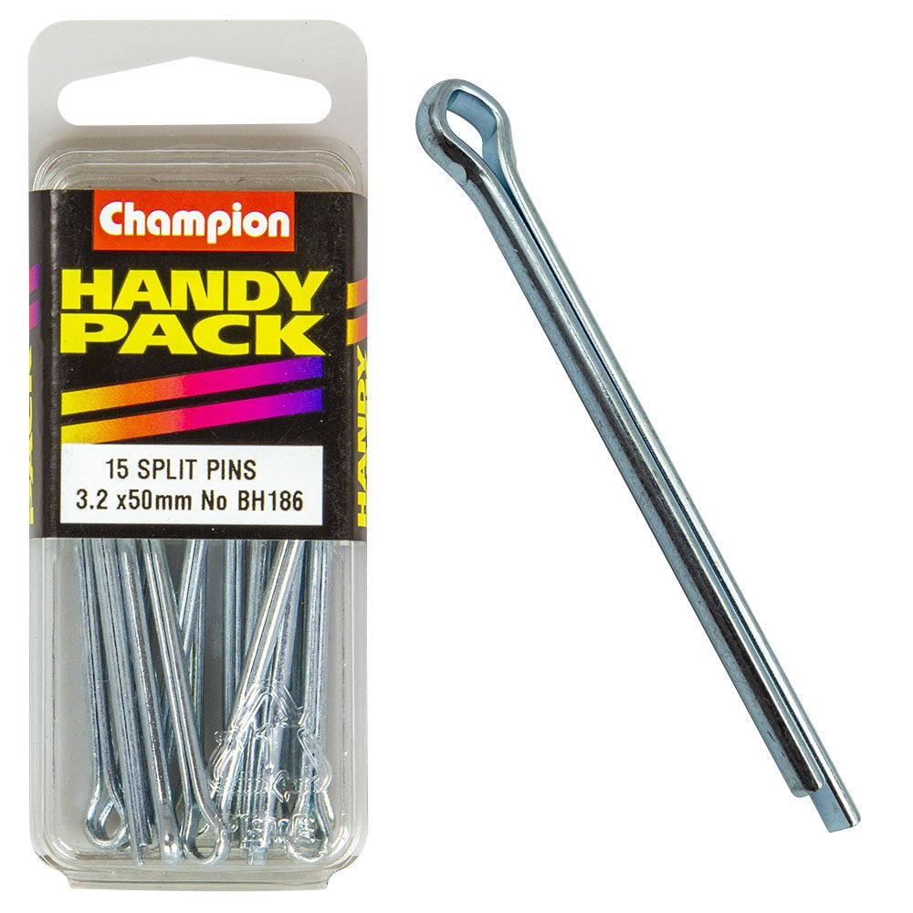 Champion Pack of 15 3.2 x 50mm Zinc Plated Steel Split Pins - BH186