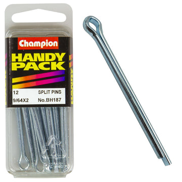 Champion Pack of 12 9/64 x 2" Zinc Plated Steel Split Pins - BH187"