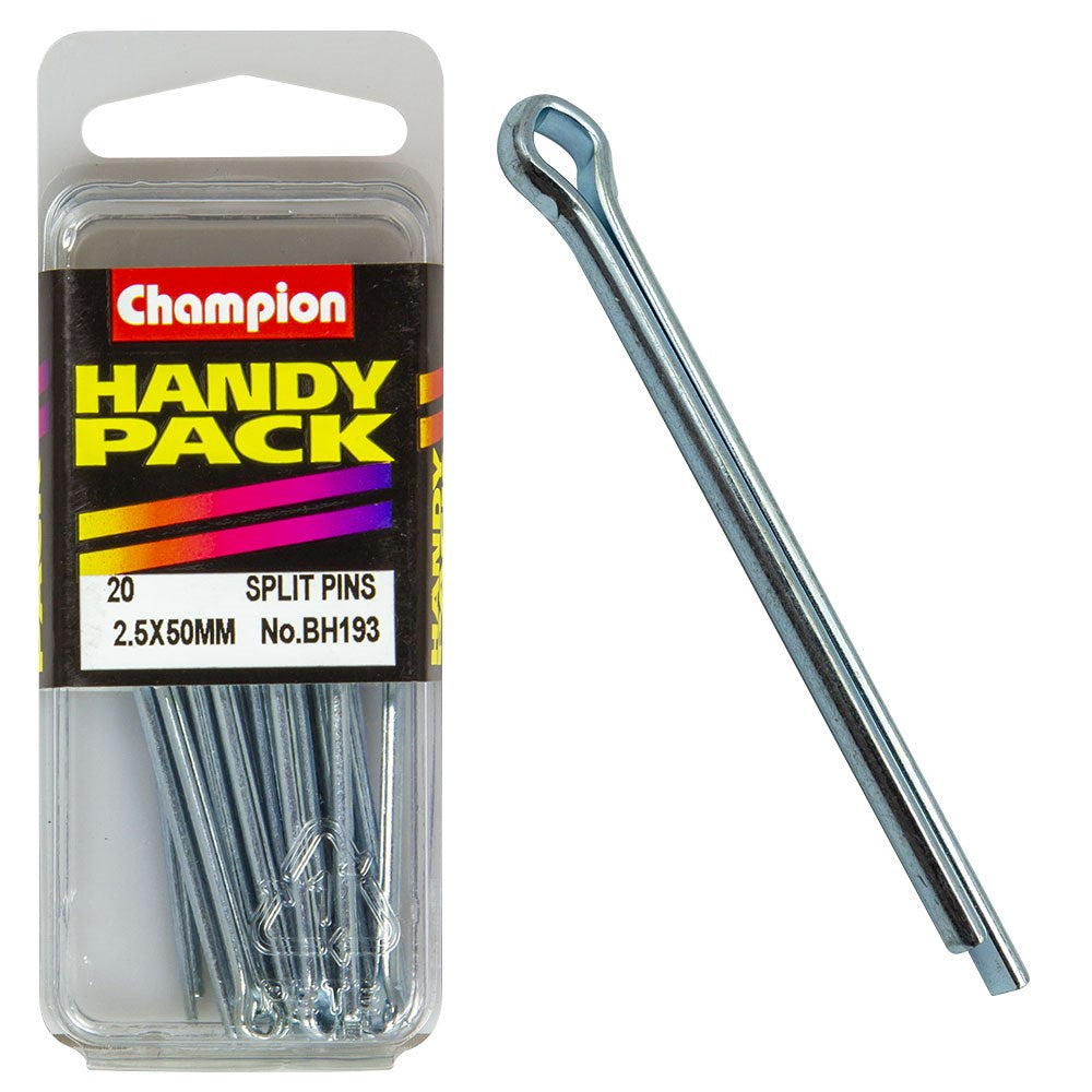 Champion Pack of 20 2.5 x 50mm Zinc Plated Steel Split Pins - BH193