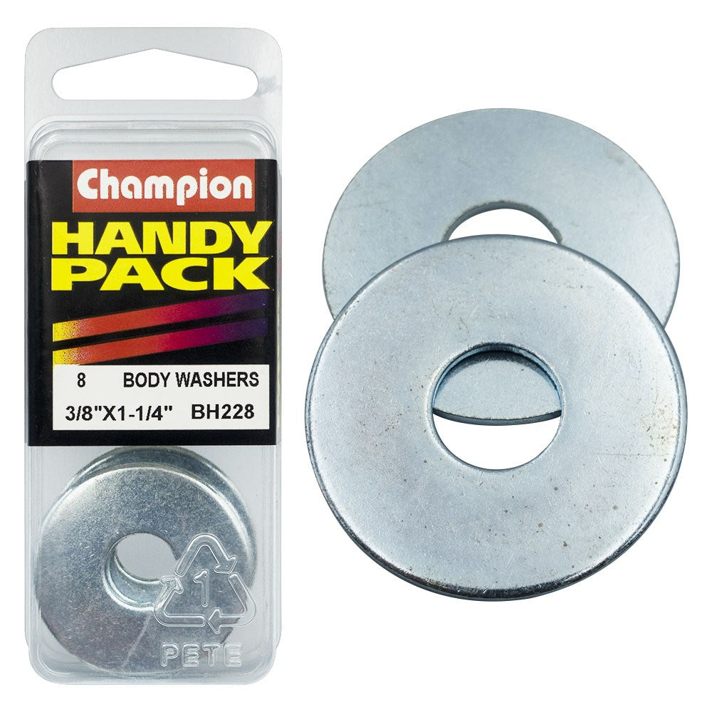 Champion Pack of 8 3/8 x 1-1/4" Zinc Plated Flat Body Washers - BH228"