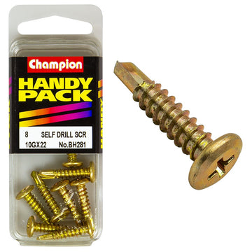 Champion Pack of 8 10G x 16mm x 22mm Philips Wafer Head Self Drilling Screws - BH281