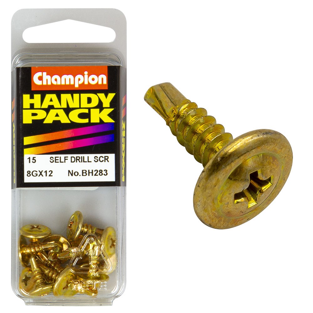 Champion Pack of 15 8G x 18mm x 12mm Philips Mushroom Head Self Drilling Screws - BH283