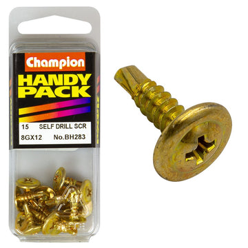 Champion Pack of 15 8G x 18mm x 12mm Philips Mushroom Head Self Drilling Screws - BH283